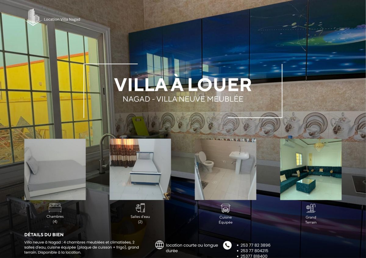 Villa neuve meublée 4 chambres avec grand terrain à Nagad