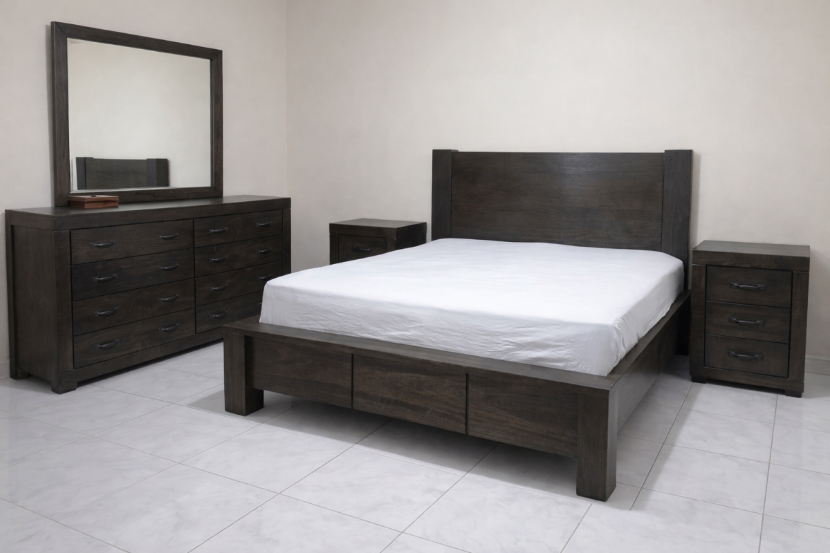 Chambre complète moderne en bois foncé, style contemporain