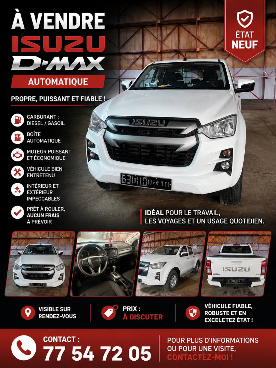 Isuzu D-Max diesel 2023, boîte automatique, état neuf