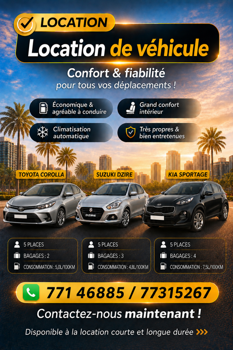 Location Toyota Corolla, Suzuki Dzire et Kia Sportage