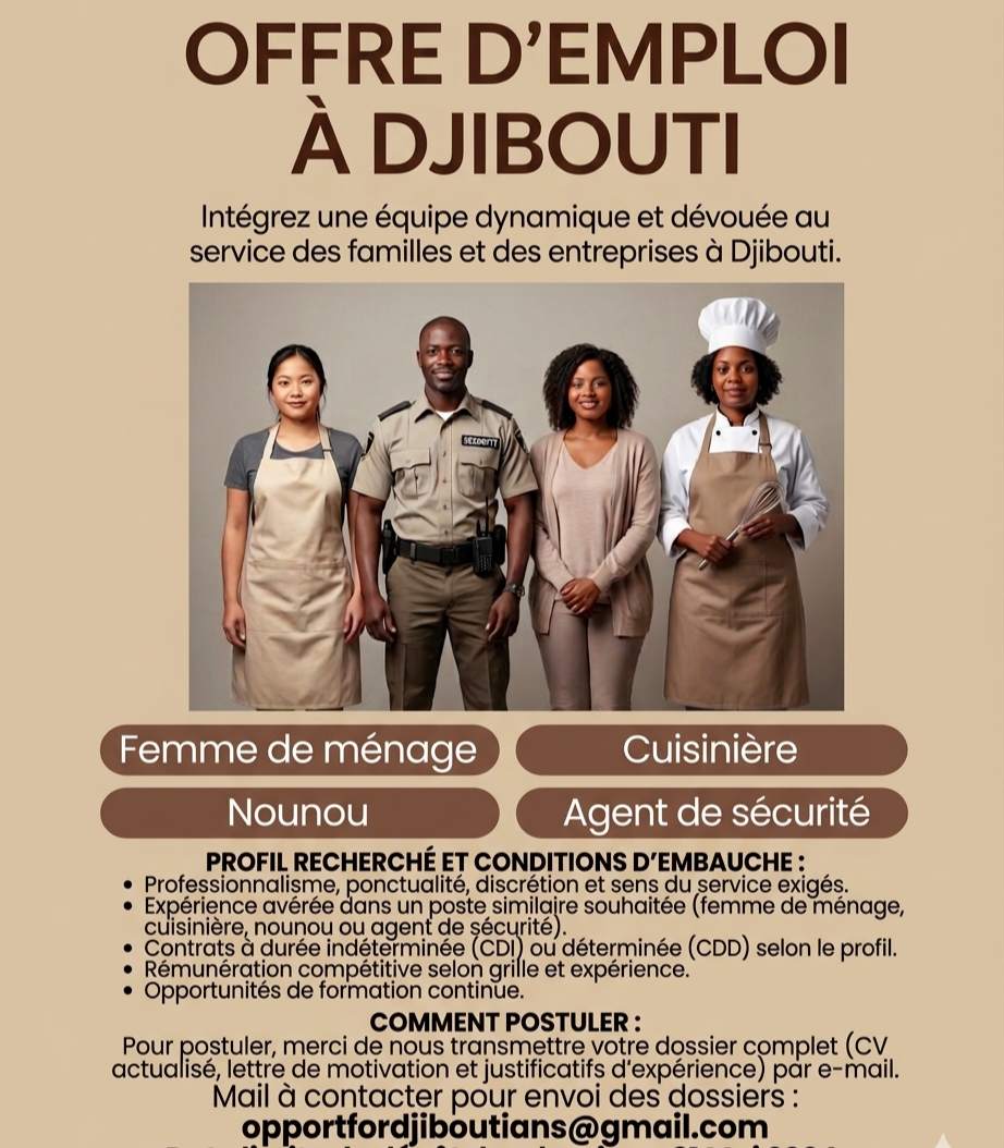 Offres d\'emploi à Djibouti : ménage, nounous, sécurité
