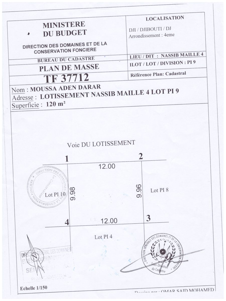 Terrain 120 m² avec titre foncier à Cite Nassib