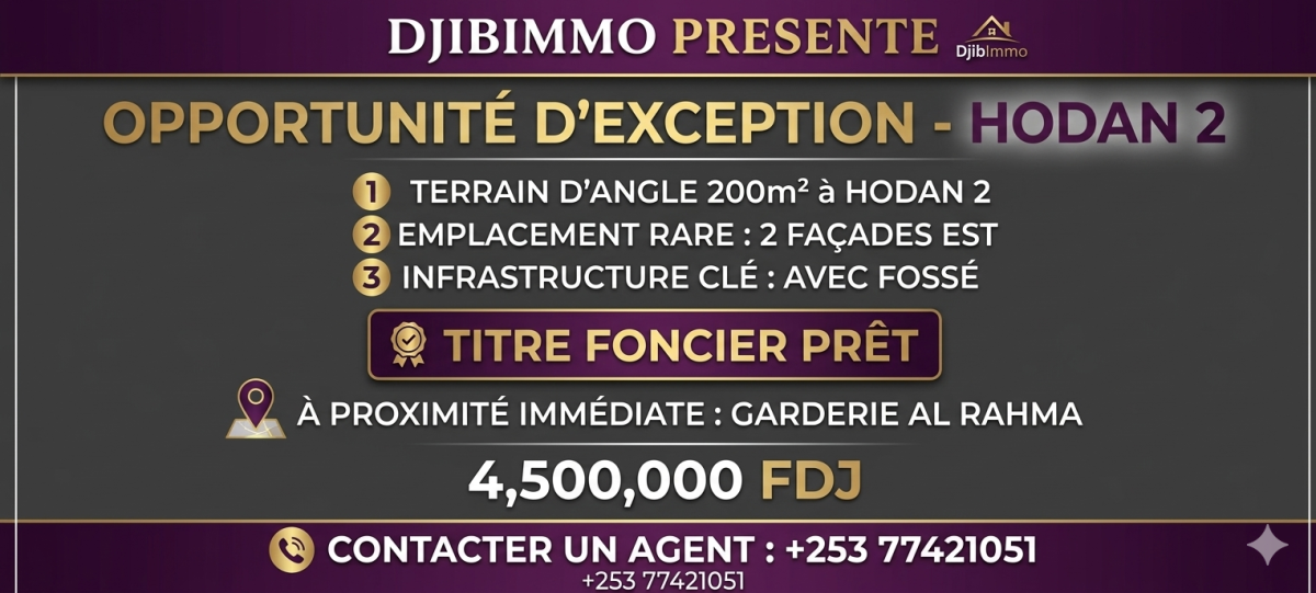 Terrain 2 façades bien situé à Hodan 2 proche Garderie Al Rahma
