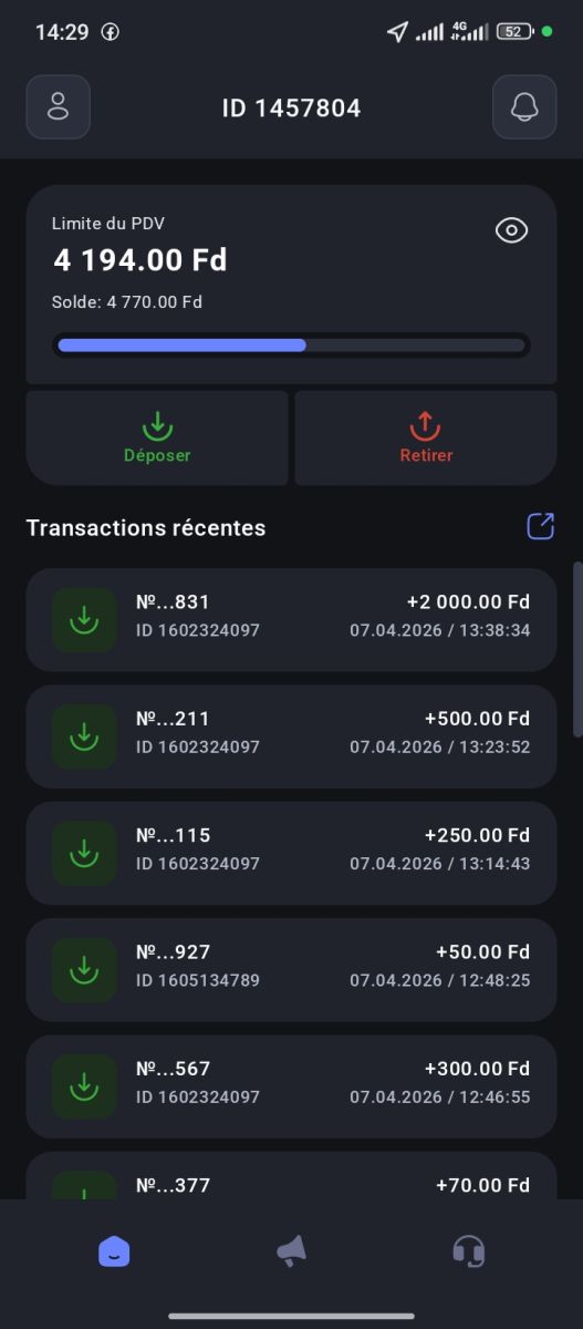Compte MopCash avec options dépôt et retrait sécurisées