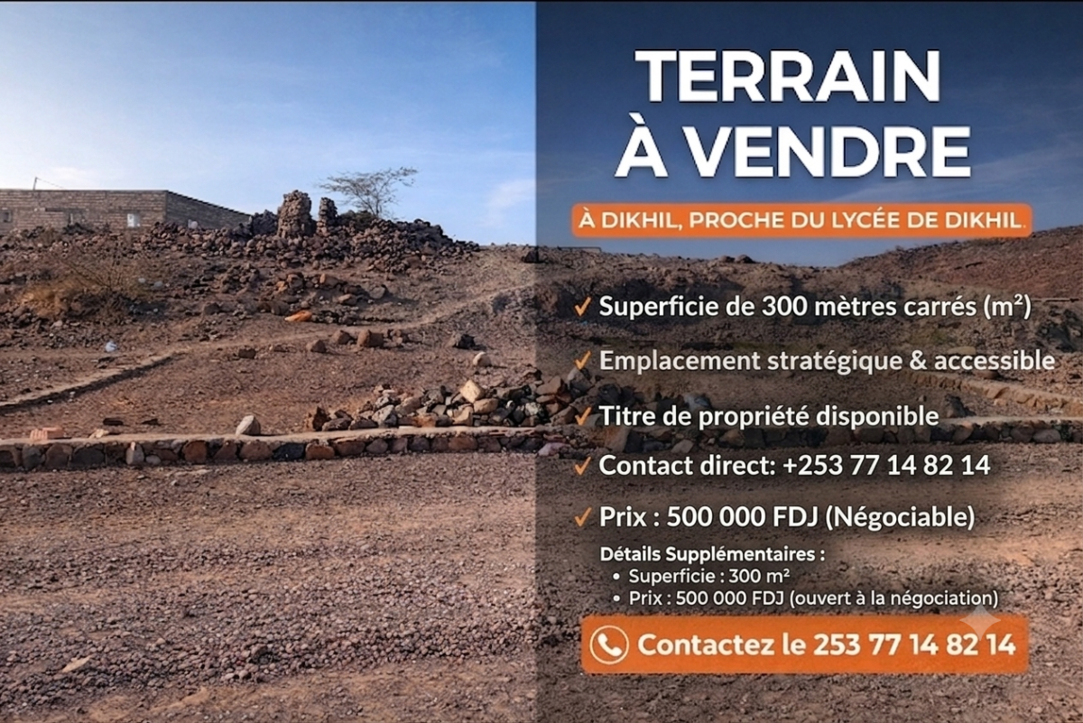 Terrain 300 m² proche lycée, emplacement stratégique à Dikhil