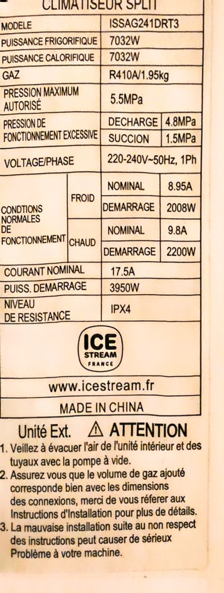 Climatiseur IceStream 24 BTU Inverter neuf 2025