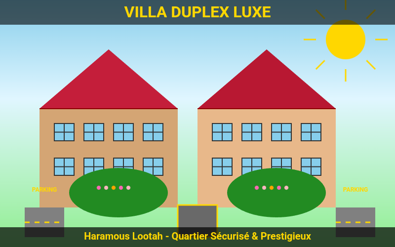 Villa duplex 4 chambres meublée avec climatisation à Haramous Lootah