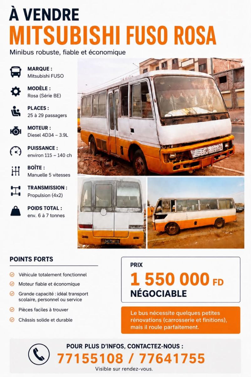 Mitsubishi Fuso Rosa bus robuste et fiable pour transport