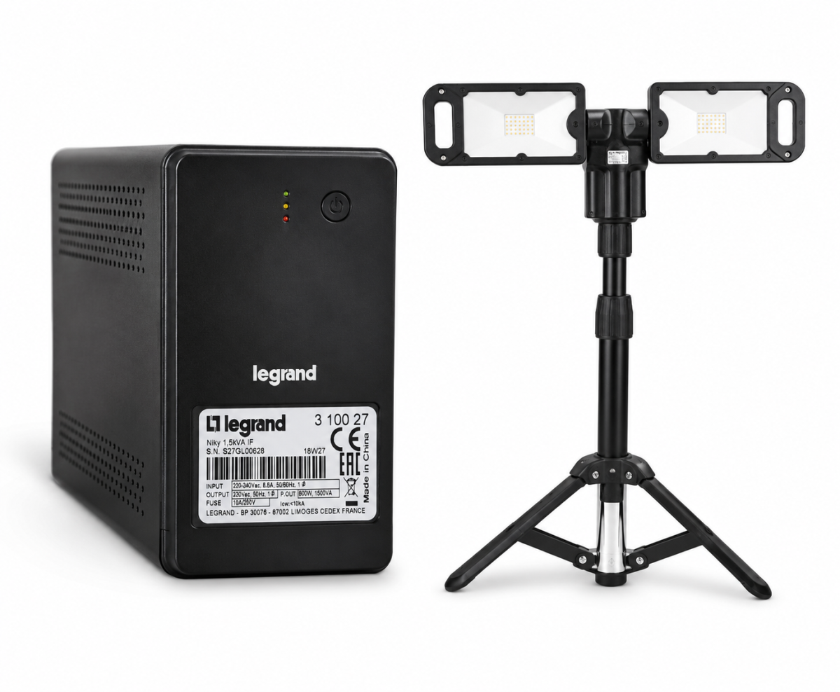 Projecteur LED double sur trépied avec onduleur Legrand 1500 VA