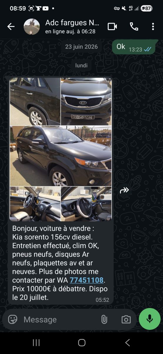 KIA Sorento 156 CV diesel, entretien à jour, climatisation fonctionnelle