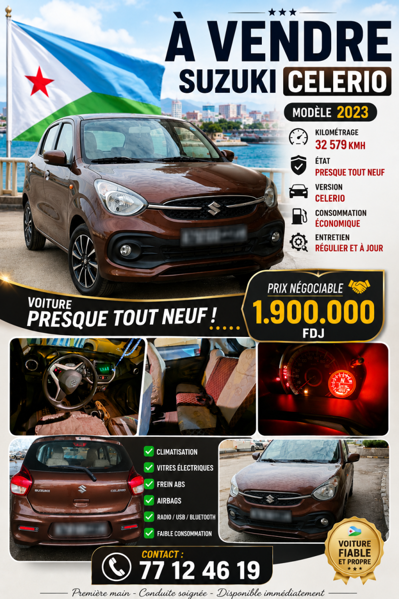 Suzuki Celerio 2023, essence, climatisation, très bon état