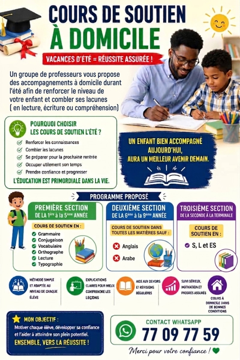 Accompagnement scolaire à domicile pour primaire, collège, lycée