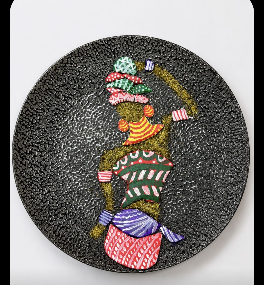 Art africain original texturé sur toile ronde signé Boby