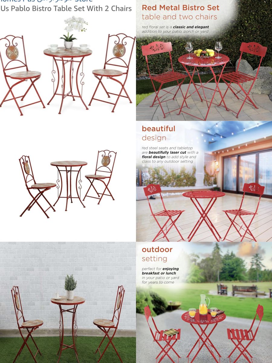 Ensemble bistrot vintage 2 chaises et table pliable en céramique