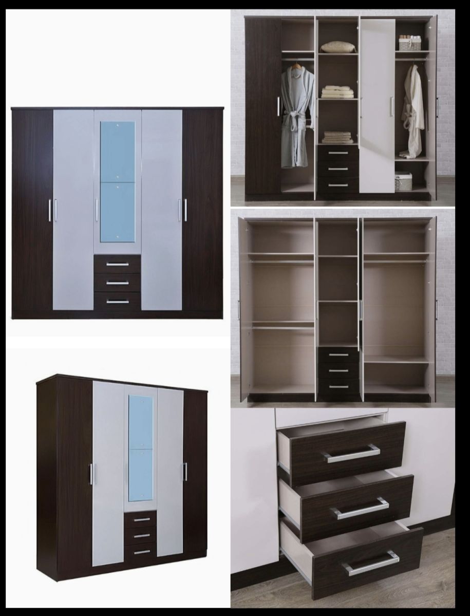 Armoire neuve 5 portes avec miroir et rangements