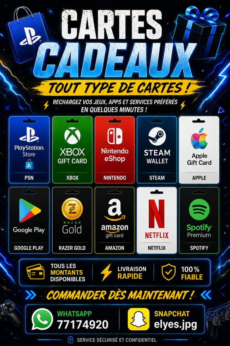 Cartes cadeaux numériques pour jeux et services en ligne