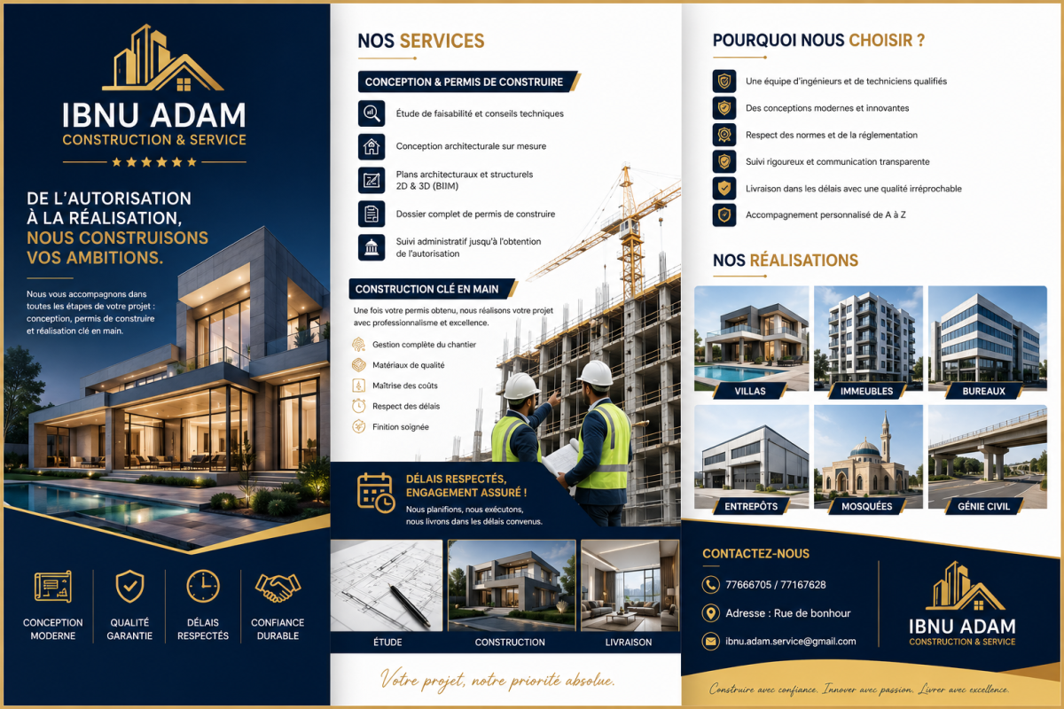 Construction de maison moderne avec IBNU ADAM Services complète