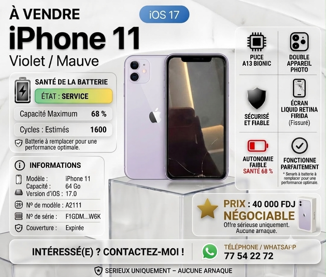 iPhone 11 violet 64 Go en bon état