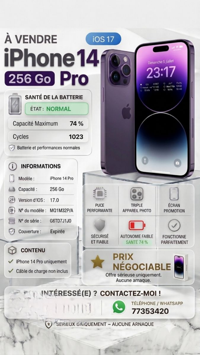 iPhone 14 Pro à vendre en bon état