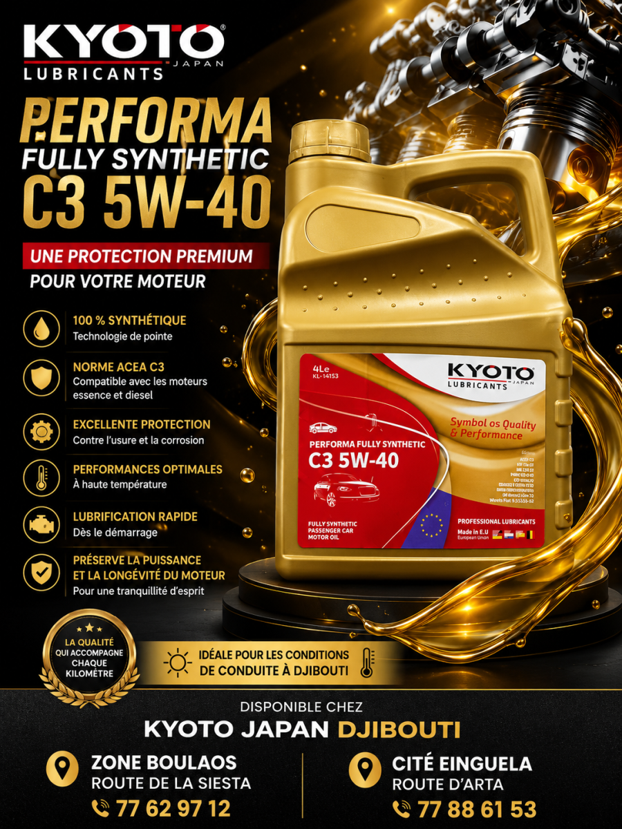 Huile moteur synthétique KYOTO PERFORMA C3 5W-40 optimale