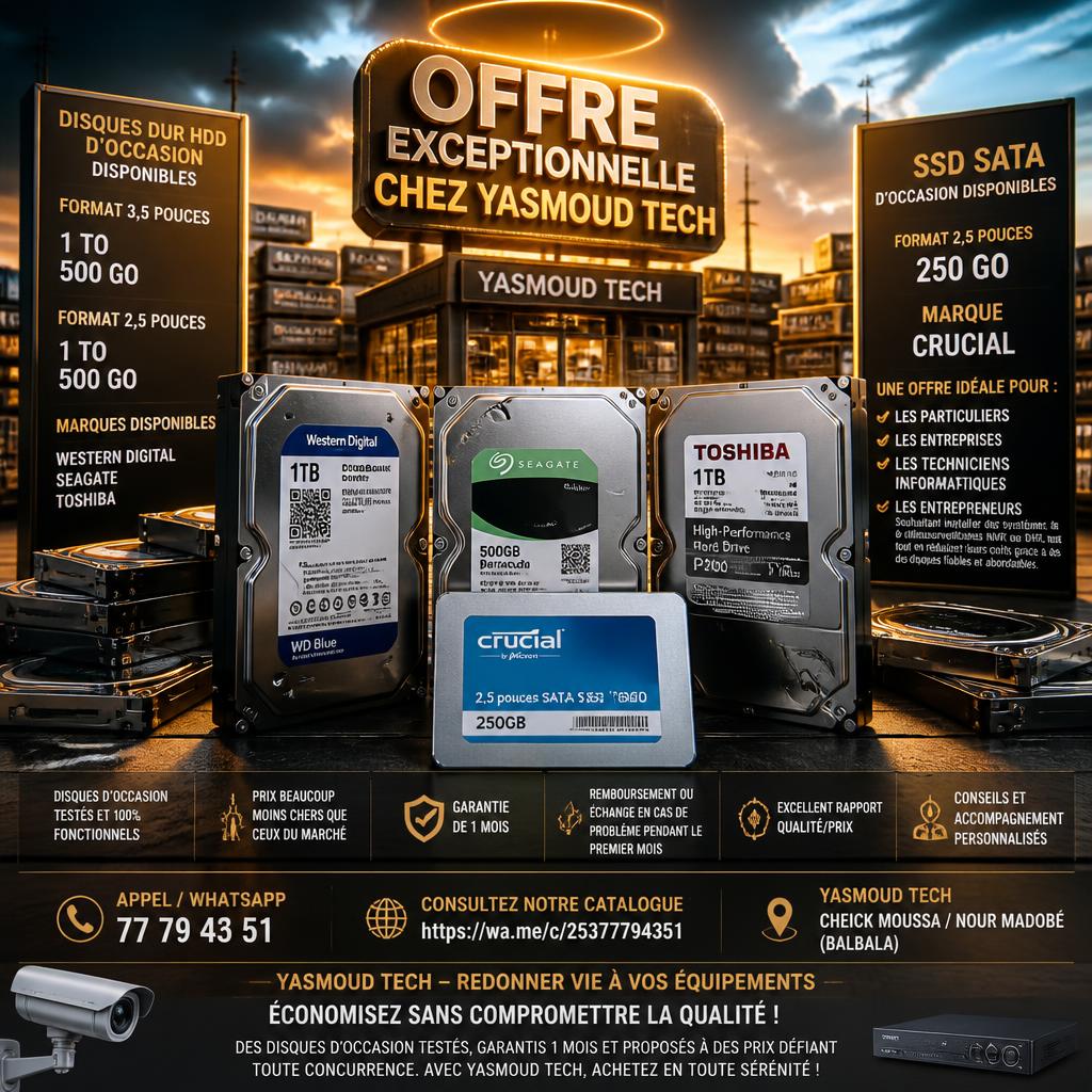 Disques durs HDD & SSD testés garantis, haute fiabilité Yasmoud Tech