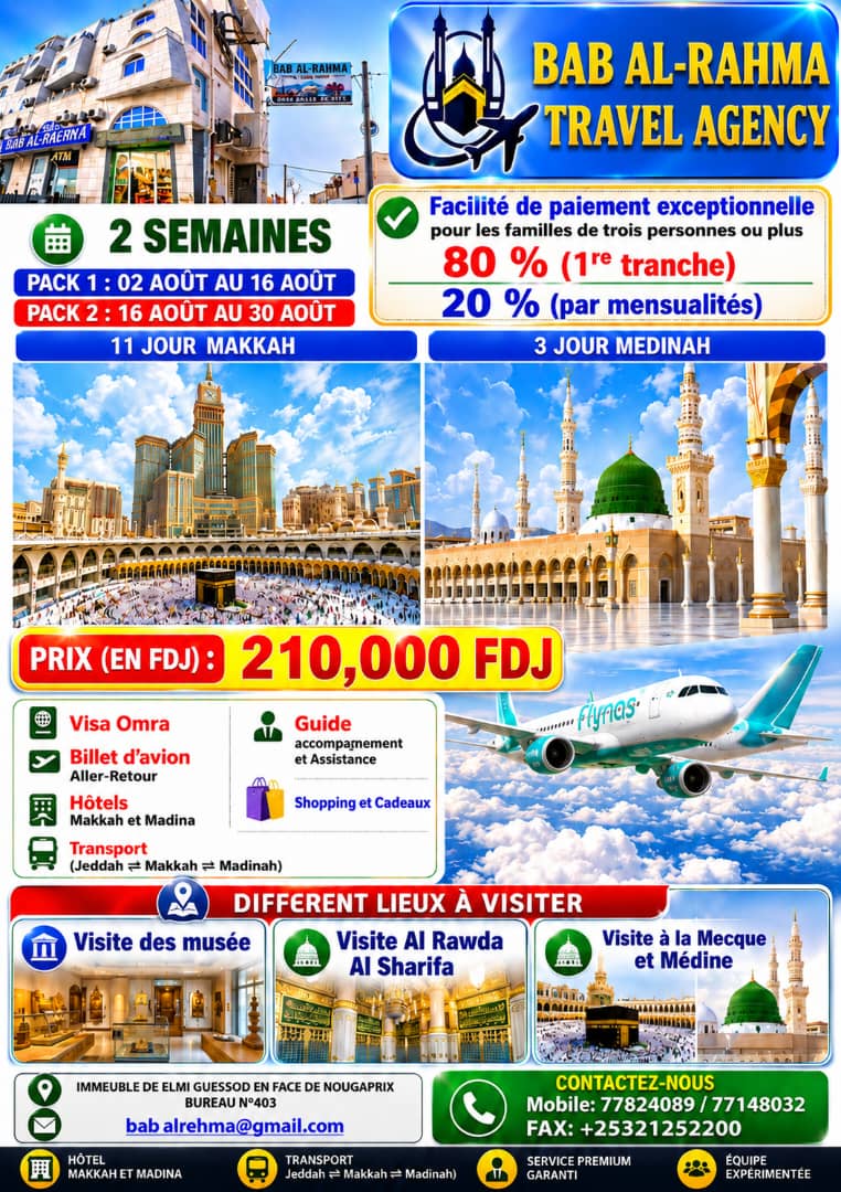 Omra août 2026 – Forfait 14 jours au départ de Djibouti