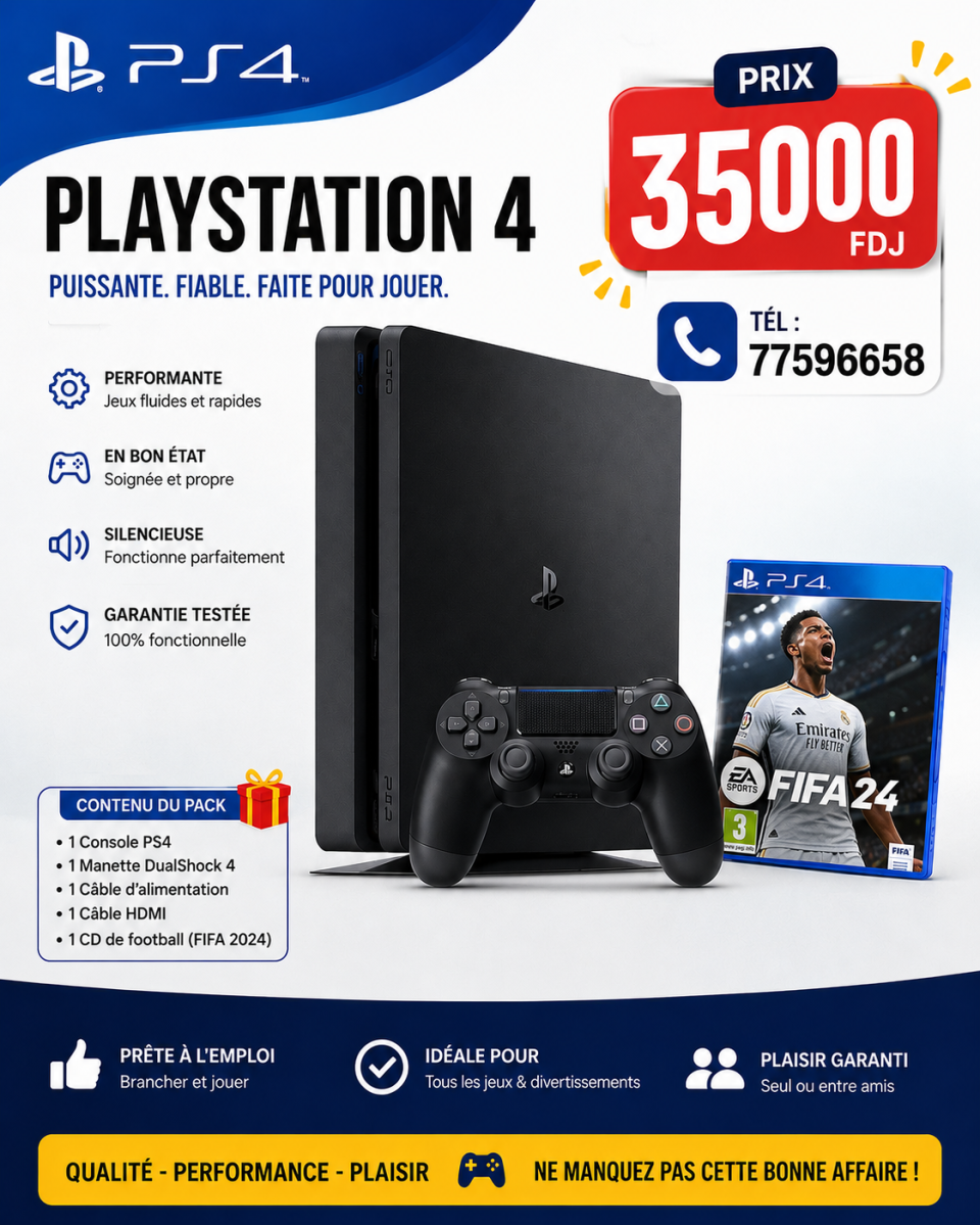 Console PS4 en très bon état avec manette et FIFA 2024