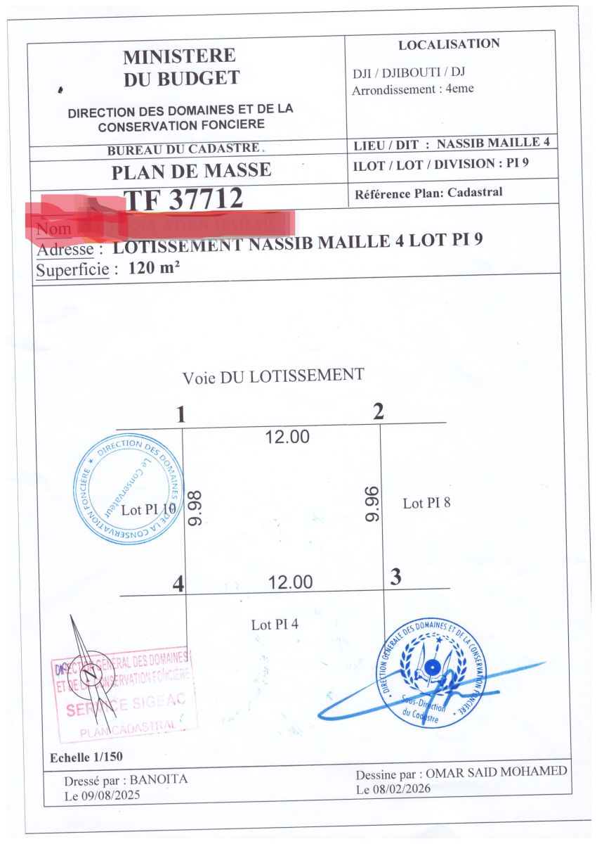 Terrain 120 m² avec titre foncier à Cite Nassib