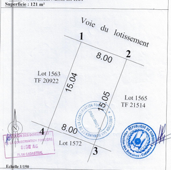 Terrain 121 m² avec certificat foncier à la cité Nassib