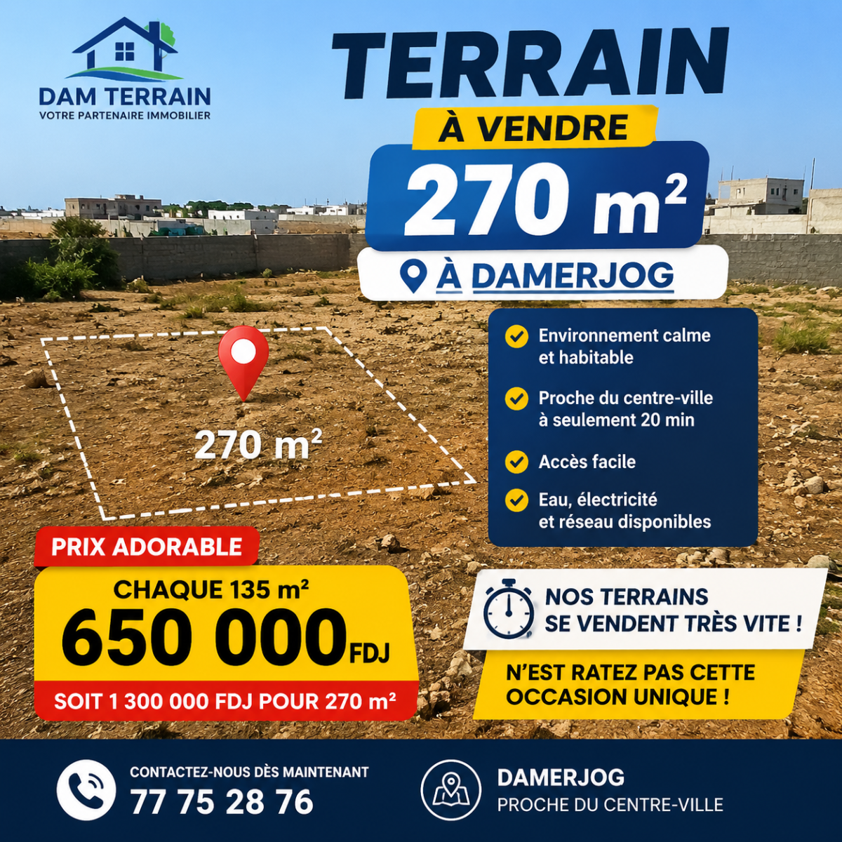 Terrain à Damerjog, emplacement stratégique proche centre-ville