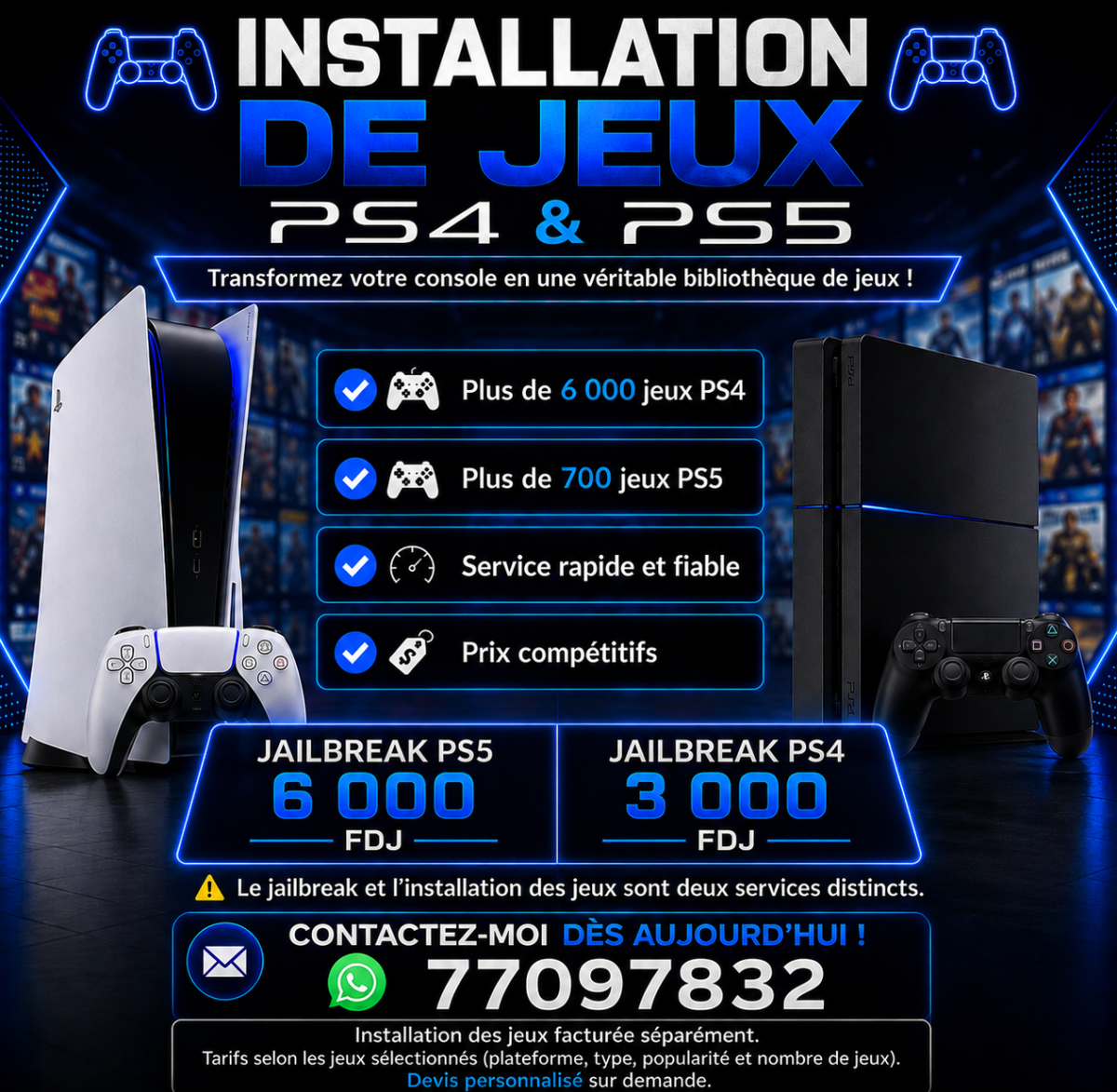 Service professionnel de jailbreak et installation jeux PS4 & PS5