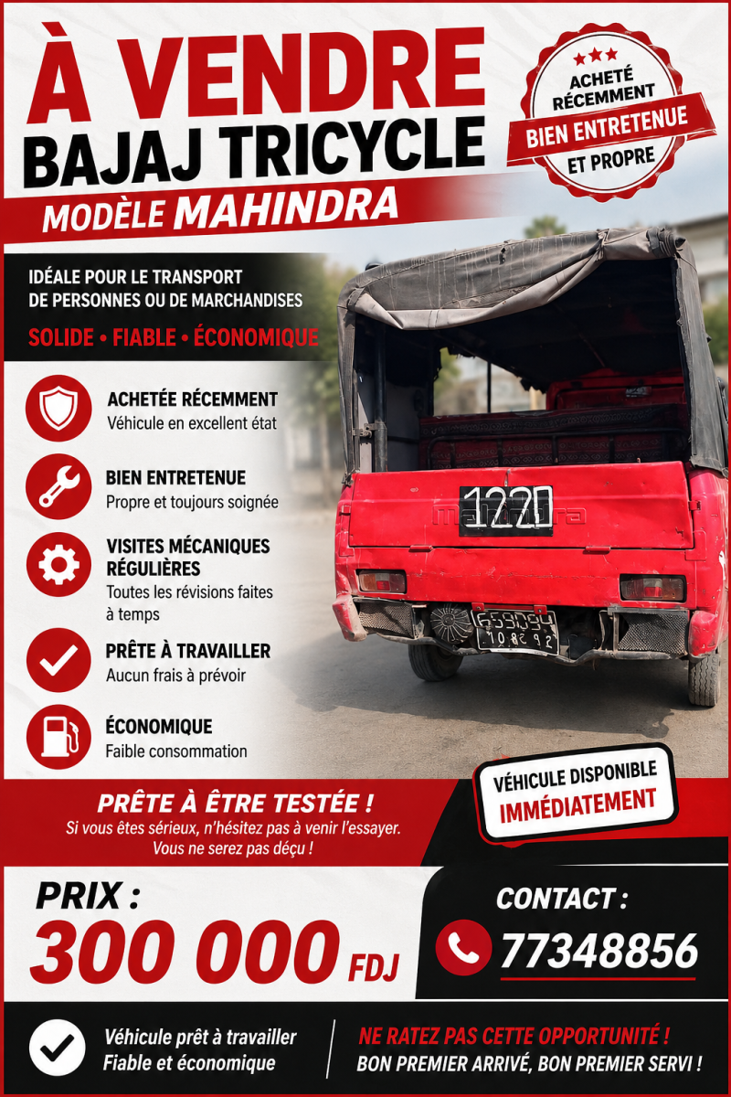 Tricycle Mahindra fiable et économique disponible
