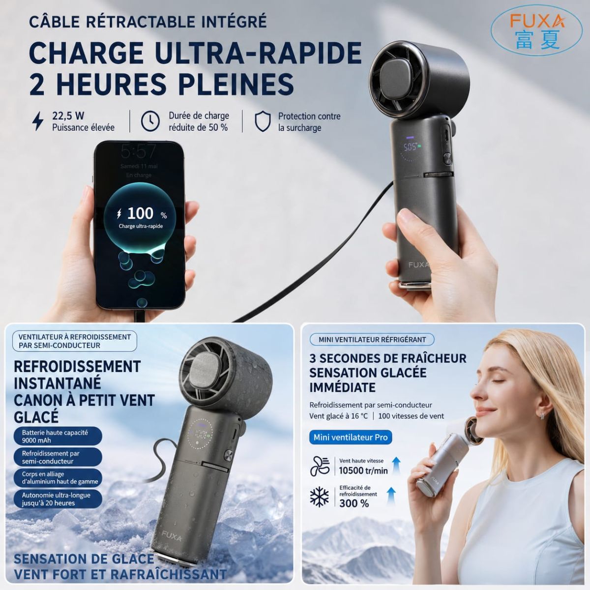 Mini ventilateur portable 2 en 1 avec power bank