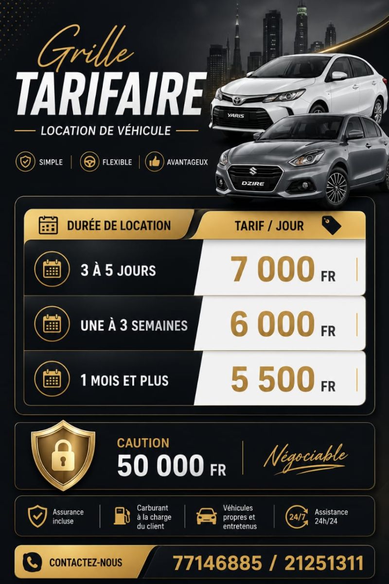 Location de Toyota Yaris et Suzuki Dzire