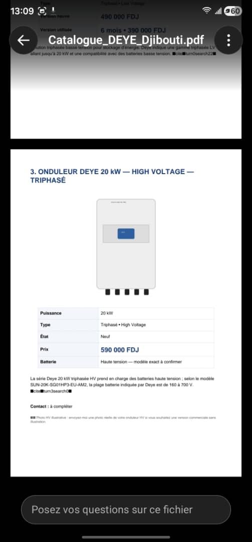 Onduleurs Deye 20 kW et batteries lithium 5,32 kWh