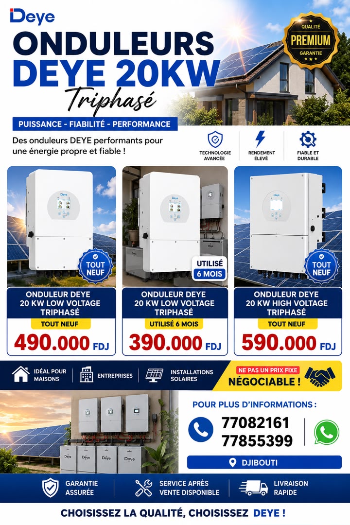 Onduleurs Deye 20 kW et batteries lithium 5,32 kWh
