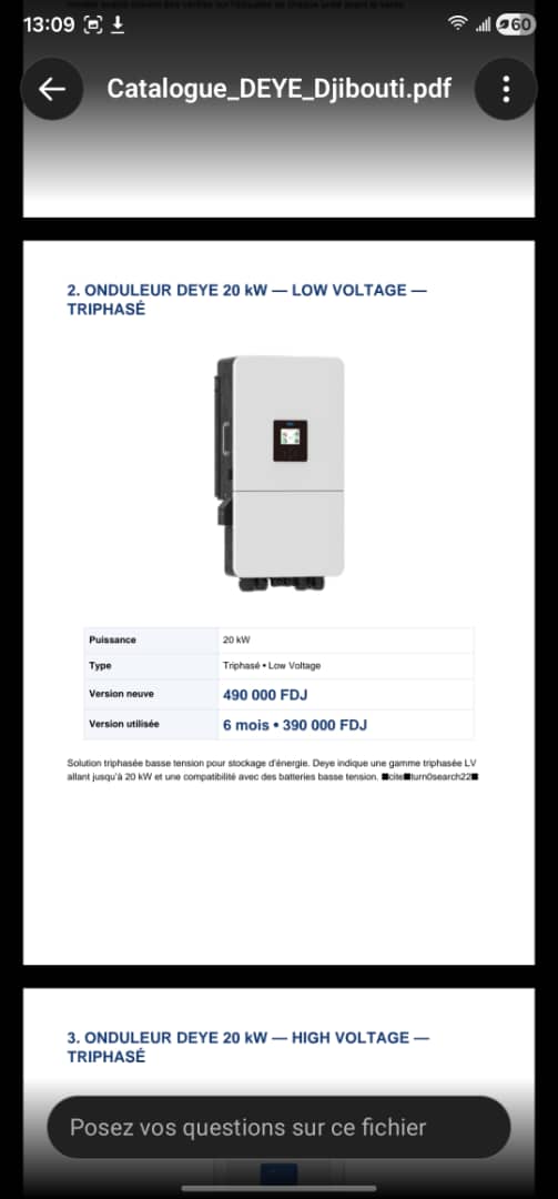 Onduleurs Deye 20 kW et batteries lithium 5,32 kWh