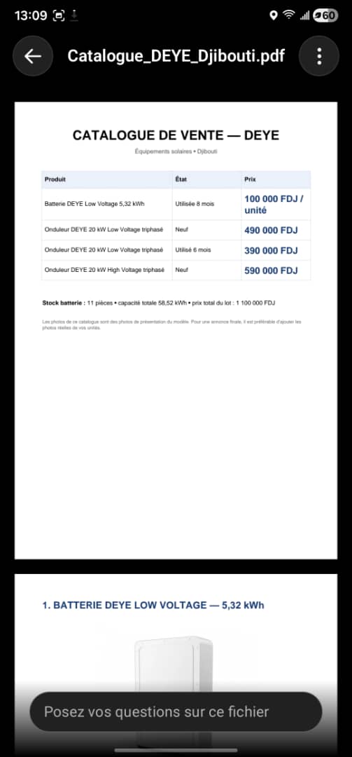 Onduleurs Deye 20 kW et batteries lithium 5,32 kWh
