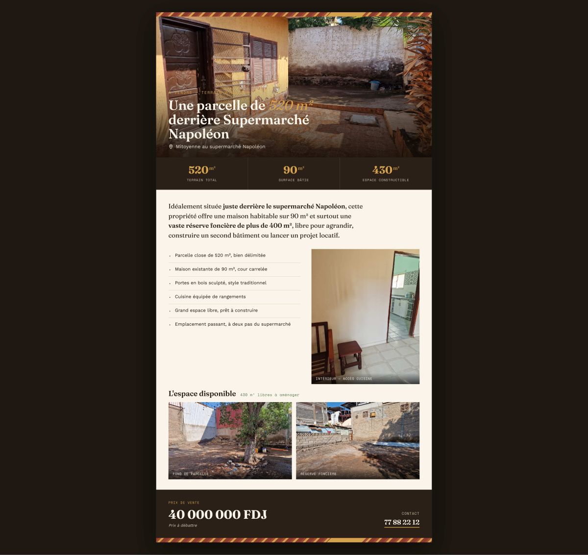 Maison avec grand terrain constructible près supermarché Napoléon