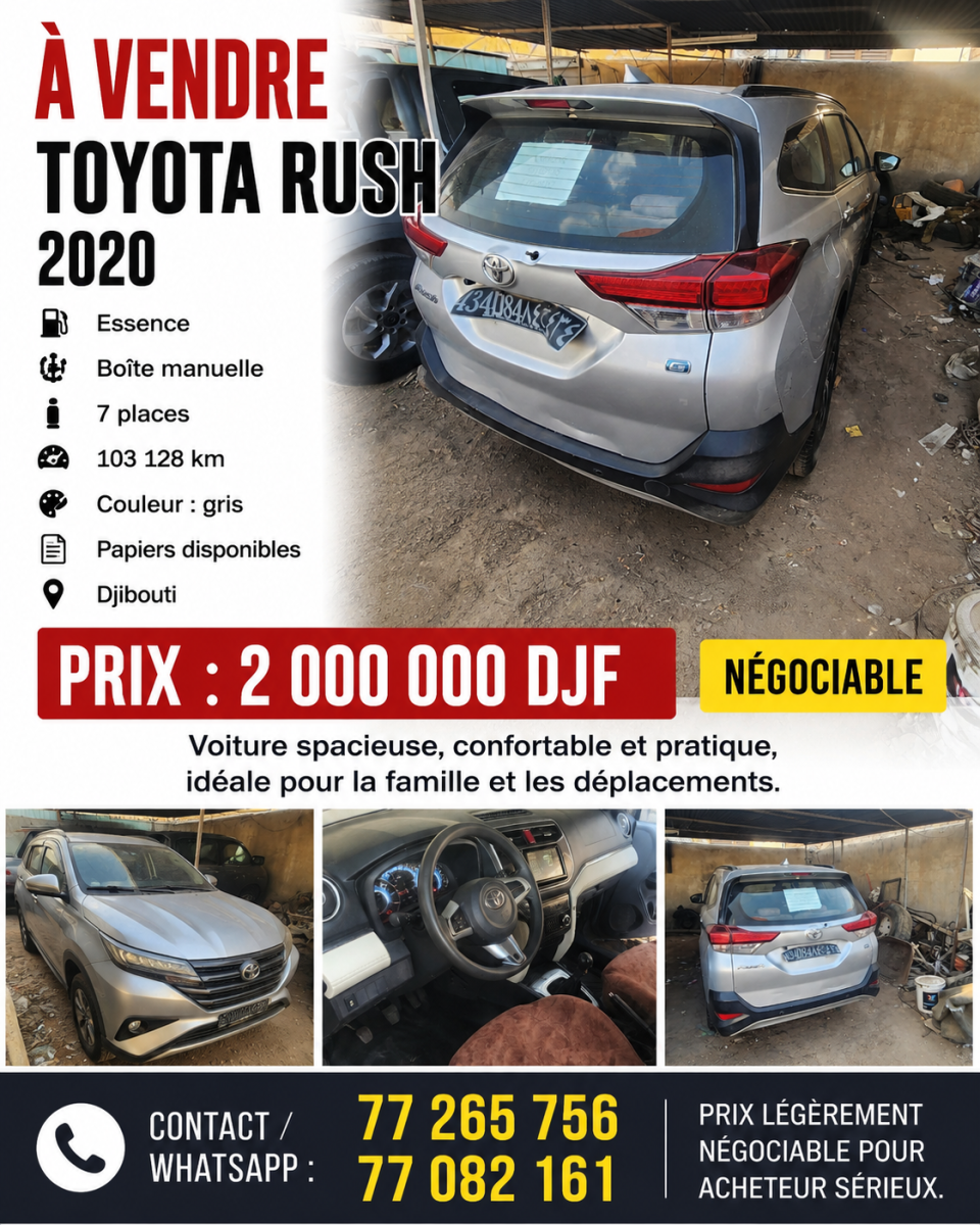 Toyota Rush 2020 essence 7 places boîte manuelle gris