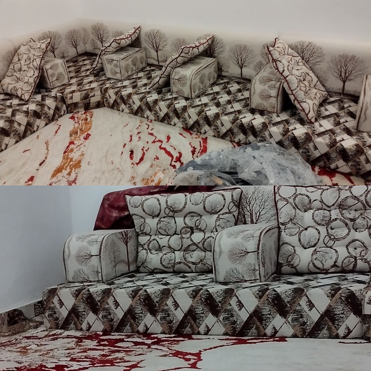 Canapé yéménite neuf avec accessoires et tapis assorti