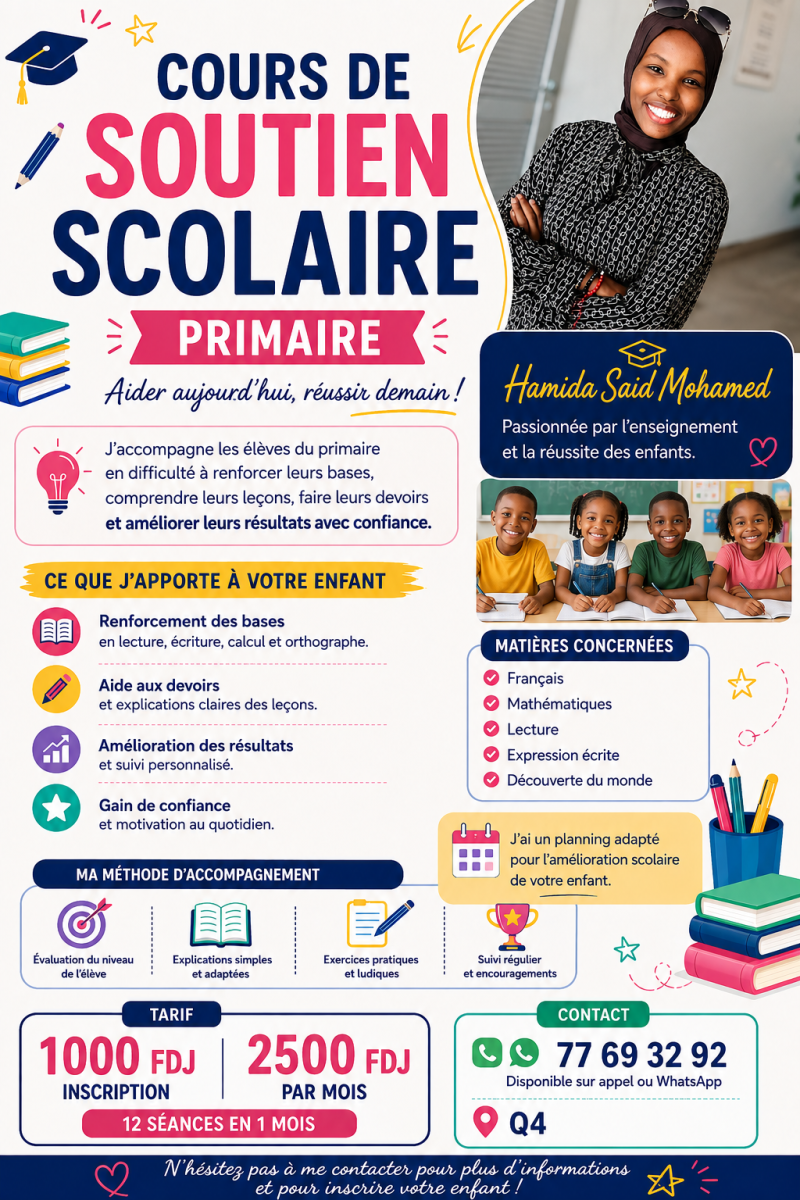 Cours de soutien scolaire pour primaires