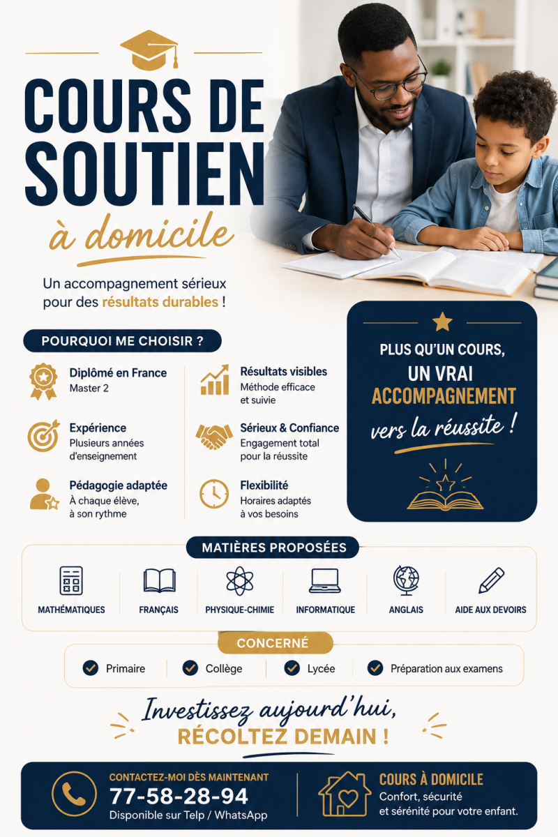 Cours de soutien scolaire personnalisé tous niveaux 2026