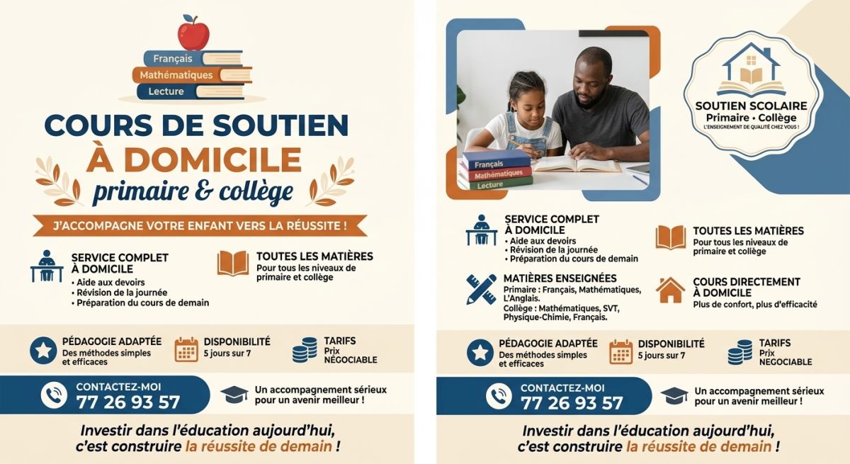 Cours de soutien scolaire à domicile pour primaire et collège