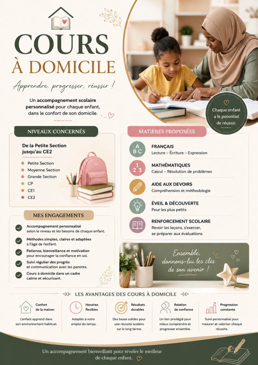 Cours particuliers à domicile du CP au CE2, soutien scolaire personnalisé