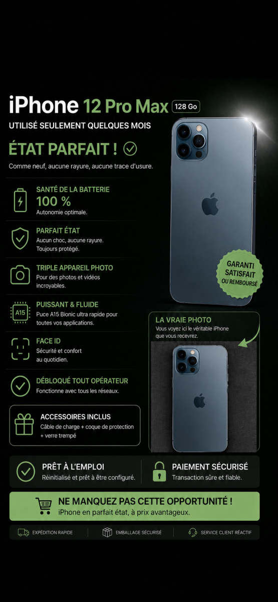 iPhone 12 Pro Max 128 Go débloqué tout opérateur