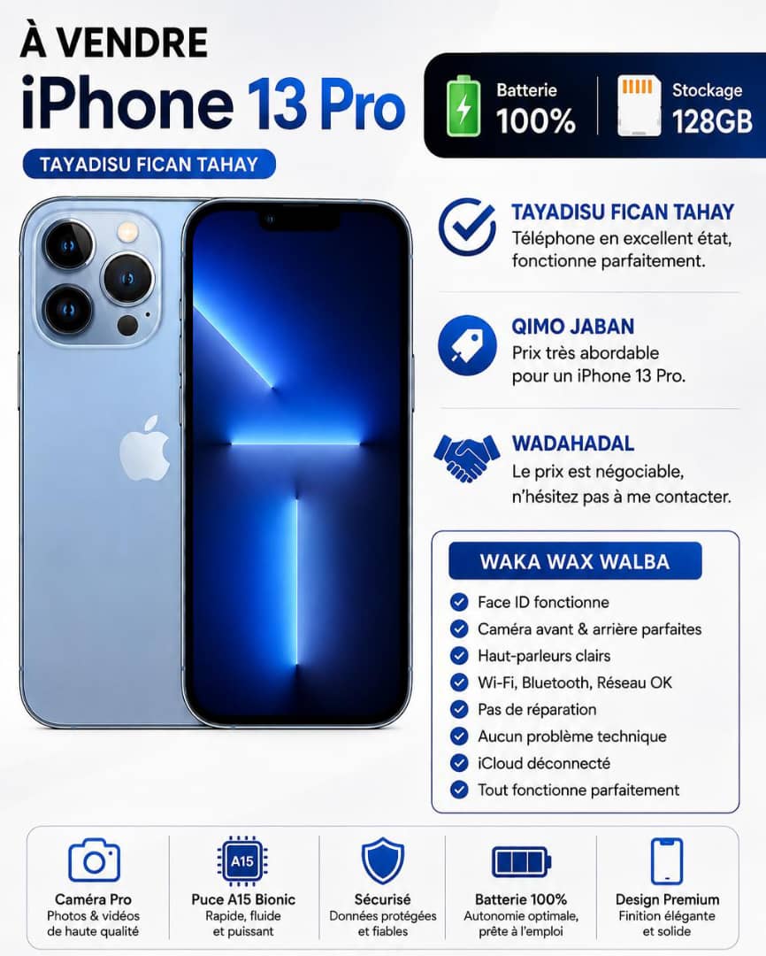 iPhone 13 Pro Max batterie 100% en excellent état