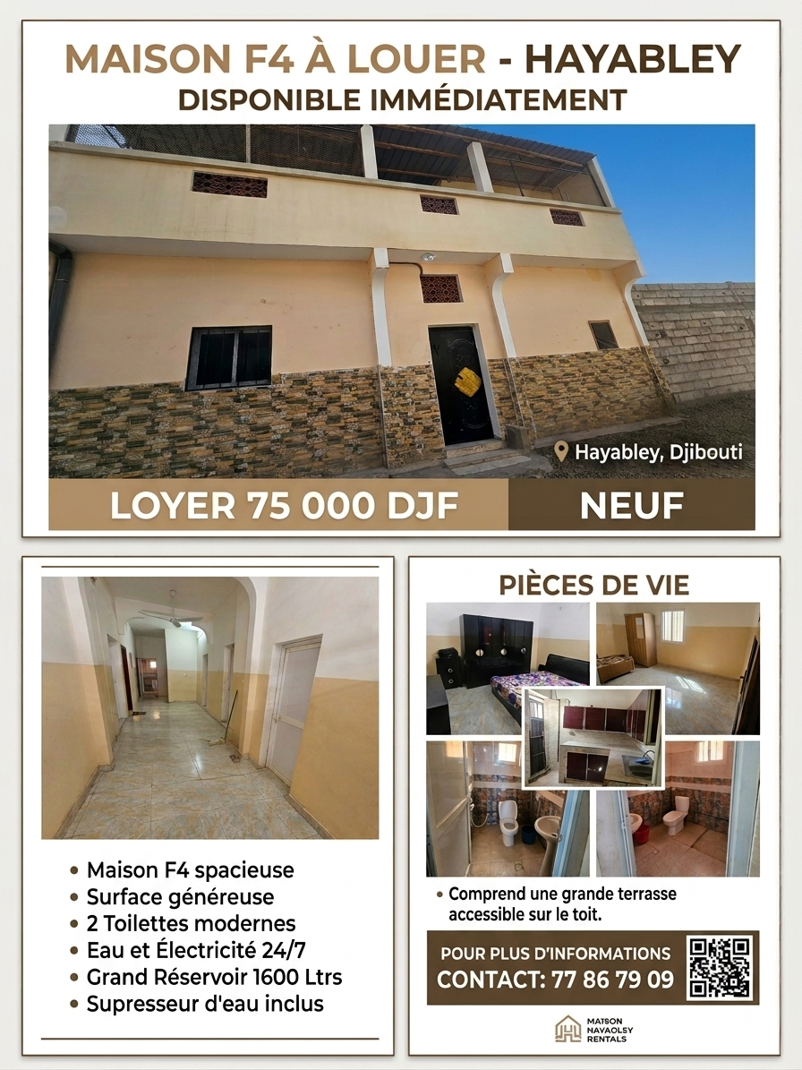 Maison F4 neuve avec terrasse et chambre indépendante à Hayabley