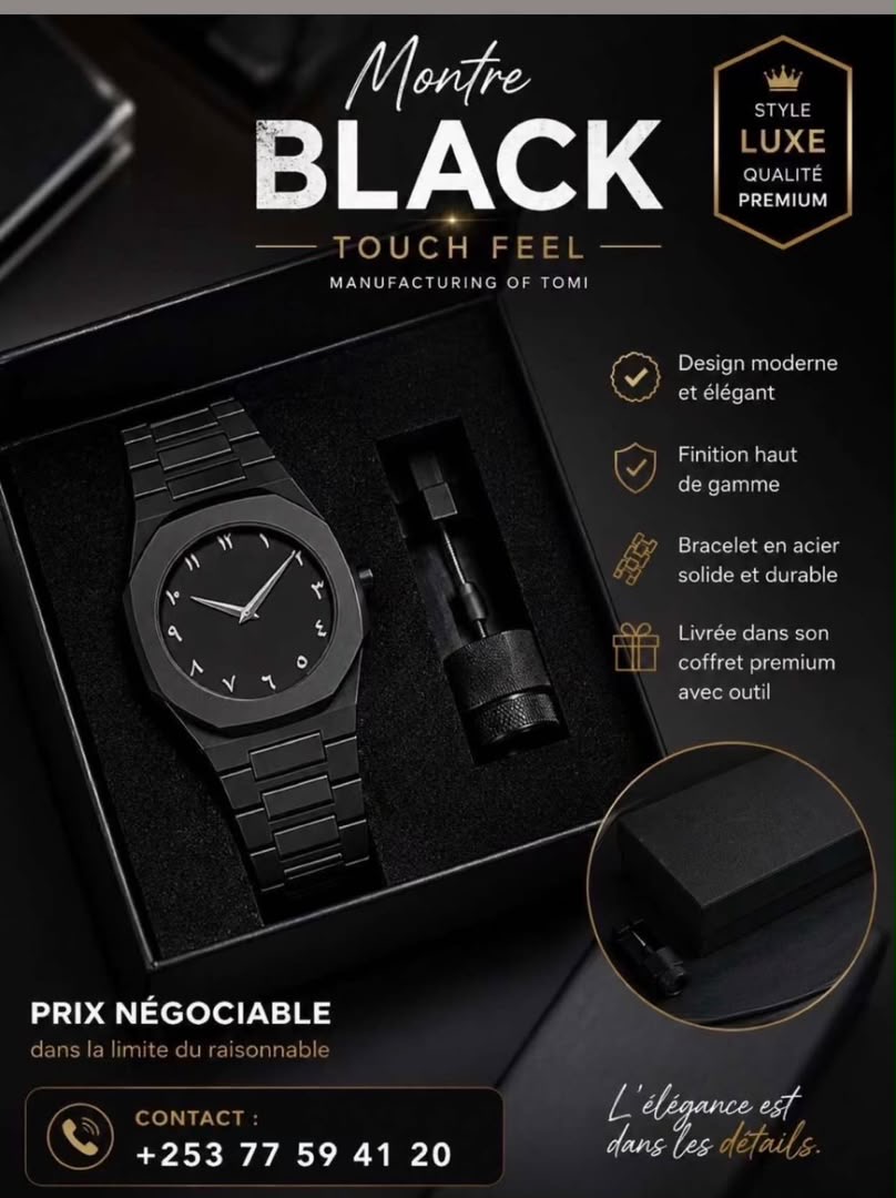 Montre Tomi noire matte avec bracelet métallique ajustable