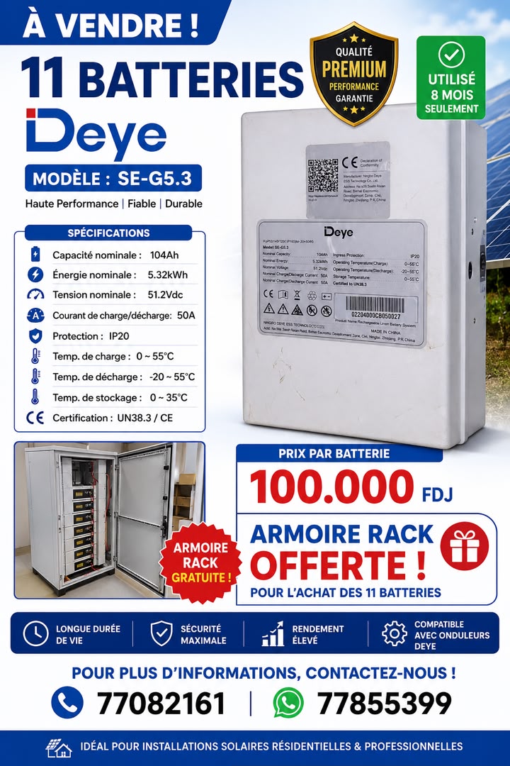Onduleurs Deye 20 kW et batteries lithium 5,32 kWh